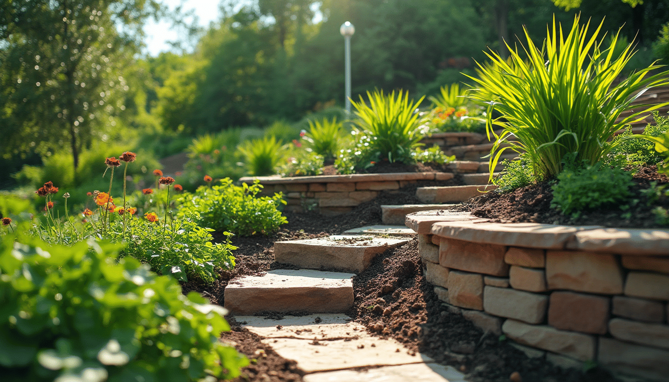 Stone Landscape Terracing with Flowers