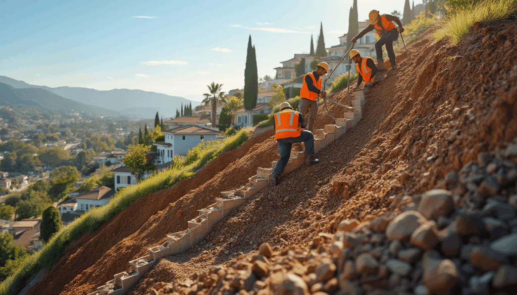 Hillside Retaining Wall Installation