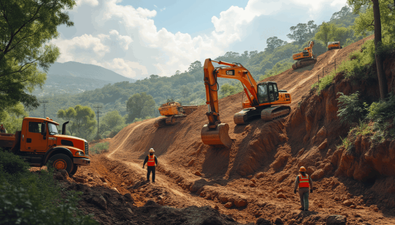 Excavation with Bulldozers on Hillside
