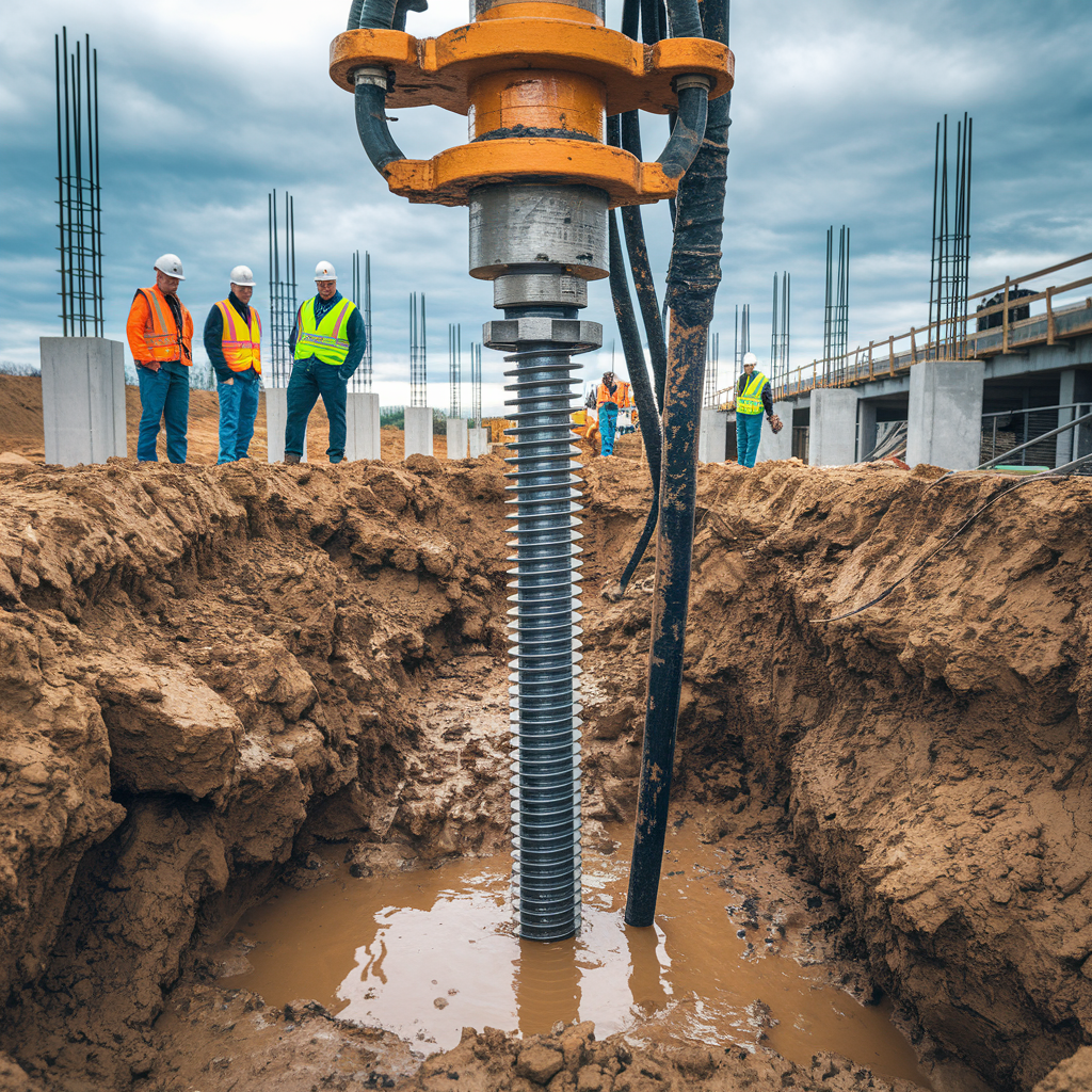Unlimited Drilling – Helical Pier Installation on Construction Site