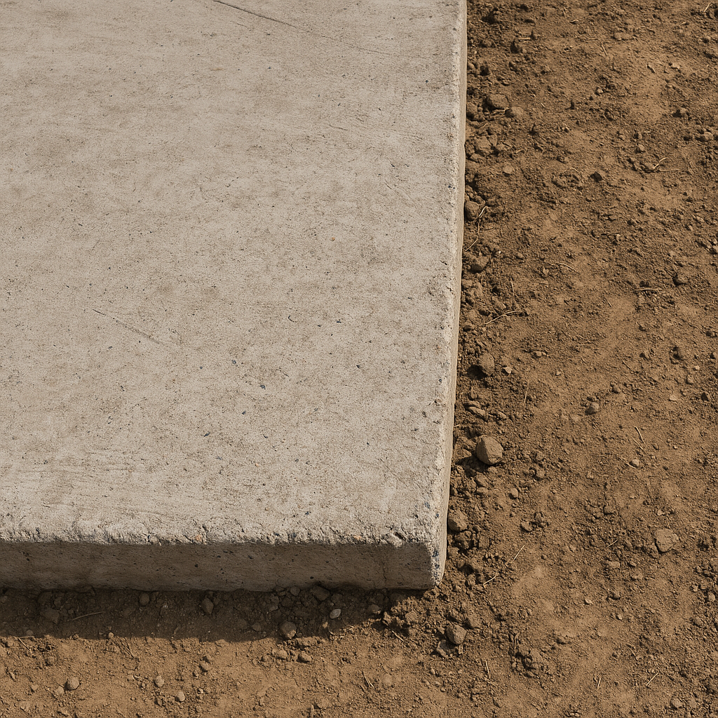 a concrete foundation and adjacent ground