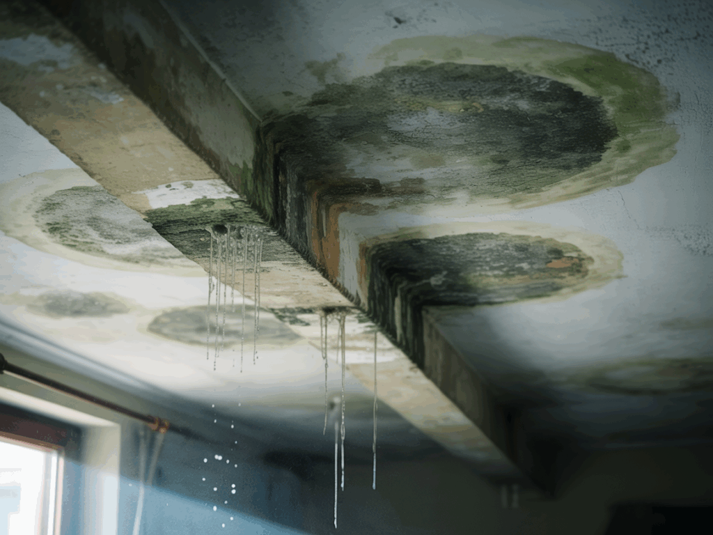 signs of water intrusion or mold