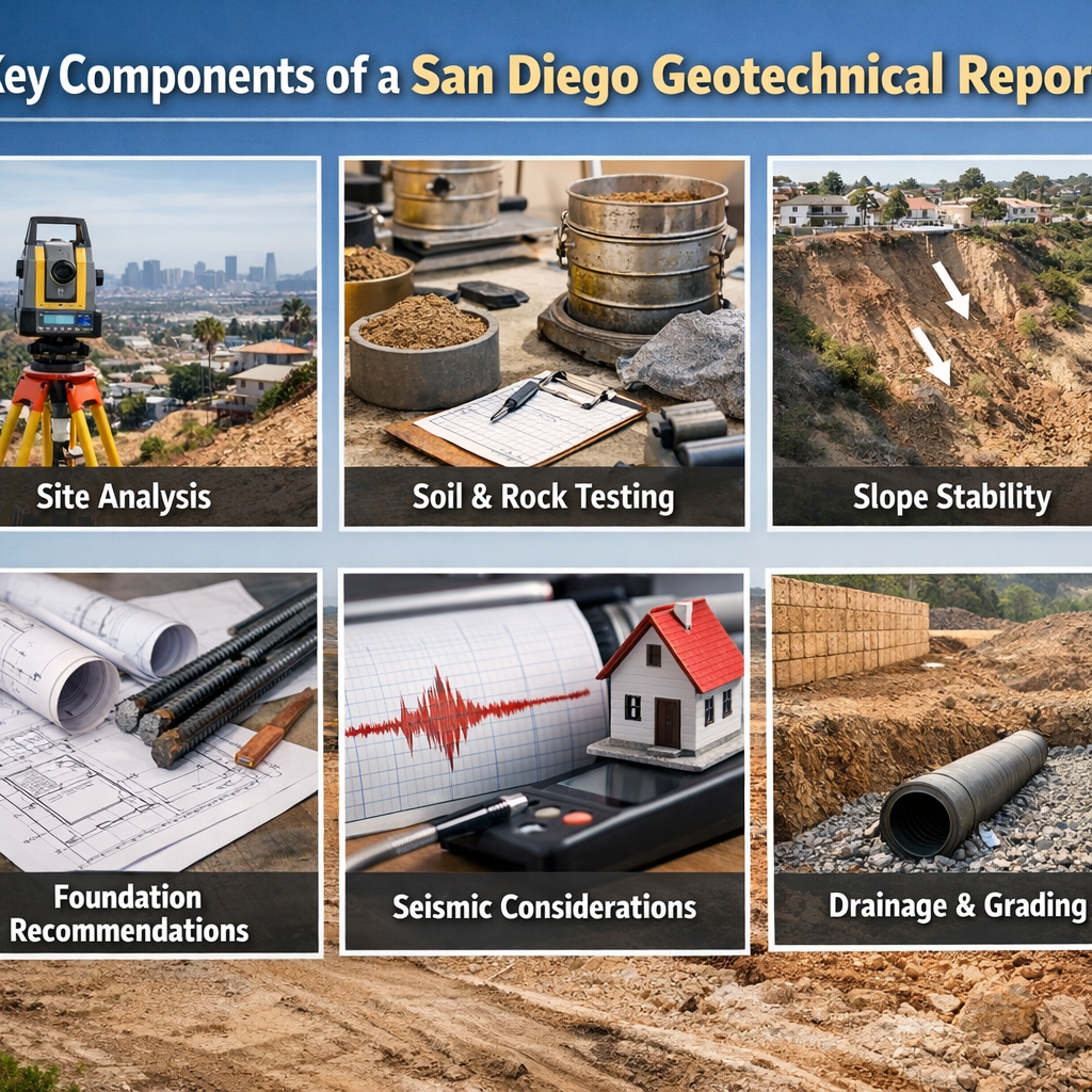 Professional illustration of Key Components of a San Diego Geotechnical Report